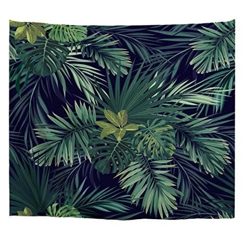 A.Monamour Tropical Dark Green Banana Palm Tree Leaf Plants Themed Print Fabric Tapestry Wall Hangings Blanket Bohemian Bedspread Cover Hippie Beach Towels Bedroom Living Room Dorm 153X102Cm/60"X40"