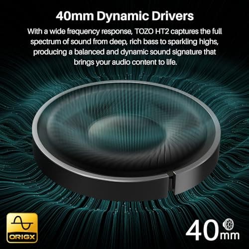TOZO HT2 Hybrid Active Noise Cancelling Headphones, Wireless Over Ear Bluetooth Headset, 60H Playtime, Hi-Res Audio Custom EQ via App Deep Bass Comfort Fit Ear Cups, for Home Office Travel — view 3