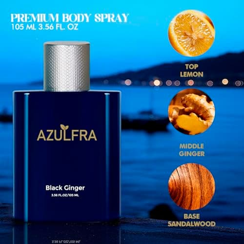 Azulfra Body Spray for Men, Mens Body Refreshing Spray, Notes of Lemon Ginger and Sandalwood, 3.56 Fl.Oz