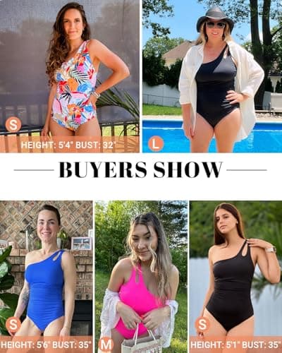 Holipick One Shoulder One Piece Swimsuit for Women Tummy Control Bathing Suits Modest Full Coverage Keyhole Swimwear Black — view 5
