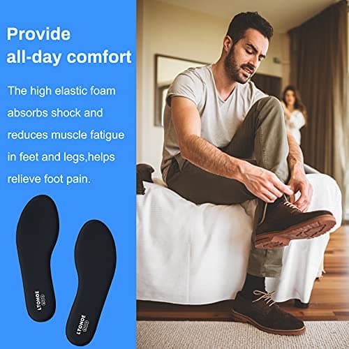 Memory Foam Insoles for Men, Replacement Shoe Inserts for Work Boot, Running Shoes, Hiking Shoes, Sneaker, Cushion Shoe Insoles for Foot Pain Relief, Comfort Inner Soles 8mm Black US 10 — view 2