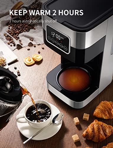 SHARDOR 10-Cup Programmable Coffee Maker, Regular & Strong Brew Drip Coffee Machine for Home and Office, Auto Shut Off, Permanent Filter, Silver — view 3