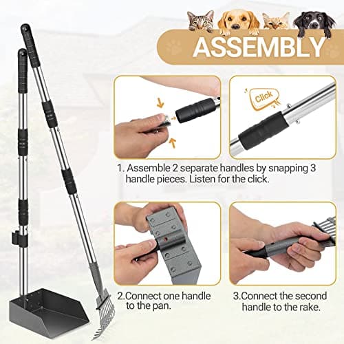 Heeyoo Dog Pooper Scooper, Dog Poop Tray and Rake Set, Pet Waste Removal Scoop with Long Adjustable Sectional Stainless Handles — view 3