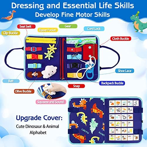 Esjay Busy Board for Toddlers, Montessori Toys for Boys, Sensory Book Toy Educational Activities for Fine Motor Skills Learning, Birthday Gifts for Boys Toddler, Toys for Travel Airplane Car