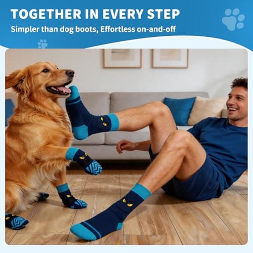 COOHAMS Non-Slip Dog Socks&Owner Sock Set Extra Grip