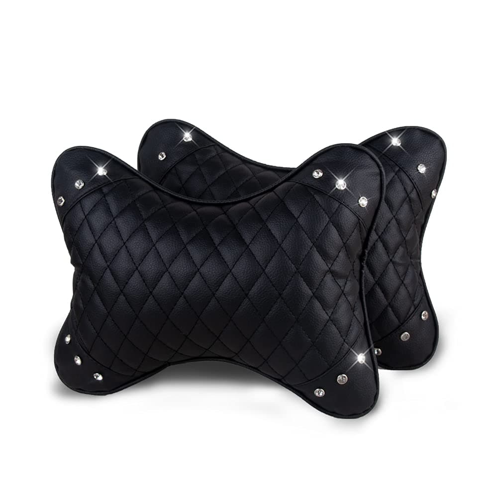 eing 2PCS PU Leather Car Seat Belt Cover Shoulder Seatbelt Pad with Bling Rhinestones Crown for Adults Youth,Black — view 11