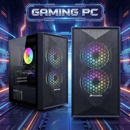 STGAubron Prebuilt Gaming PC Desktop, Radeon RX 560 4G, Intel Core i5 up to 3.6GHz, 16G RAM, 512G SSD, WiFi 6, BT 5.0, RGB Fan x2, Windows 11 Home — view 2