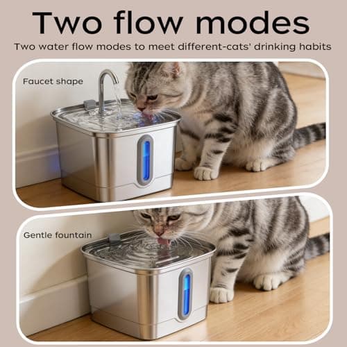 Cat Water Fountain Stainless Steel:101oz/3L Water Fountains for Cats Indoor,Cats-Quiet Automatic Cat Fountain-Pet Drinking Fountains for Pets and Dog Small Animals(3L with 2 Filters and 2 Sponges) — view 5