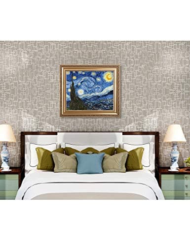 DECORARTS - Starry Night - Vincent Van Gogh. Giclee Print on Canvas with Matching Golden-Relief Framed Wall Art. Total with Framed Size: 30x26