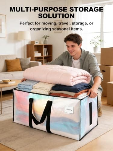 HOMESURE 8 Pack Large Strong Moving Bags with Zippers & Carrying Handles - Water-Resistant - Heavy Duty Tote for Space Saving Storage, Fold Flat, Alternative to Moving Box (Clear) — view 3
