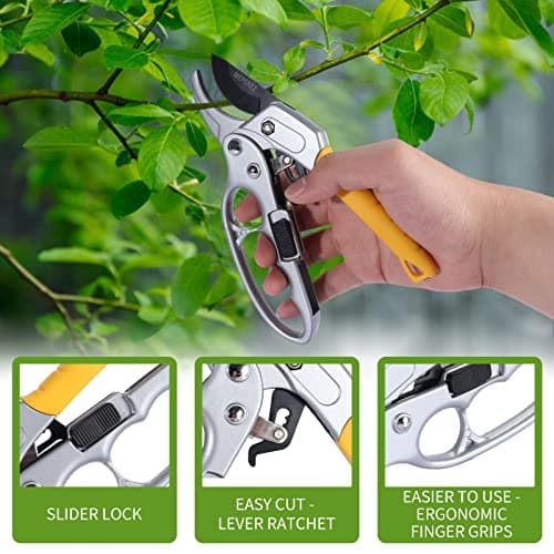 MEPEREZ Premium Germany - Steel Pruning Shears, Work 3 Times Easier, Pruners Heady Duty, Sharp Garden Clippers Cuting Florist Flower, Hedge, Herb, Rose, Indoor Live Plants, Arthritis Weak Hand Snips — view 4