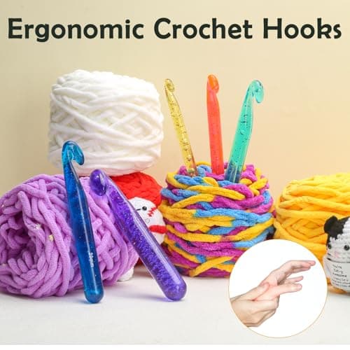 2PCS Large Crochet Hooks, Size25mm, Size20mm Crochet Hooks for Arthritic Hands, Ergonomic Crochet kit for Beginners, Plastic Crystal Knitting Needles for Handmade DIY