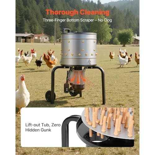 Uargd Electric Poultry Plucker Machine, 15.7-inch Drum, 550W Motor & 275RPM Speed, Equipped with 114 Soft Rubber Fingers & Portable Wheels, Stainless Steel Design for Cleaning 1-2 Birds at a Time — view 4