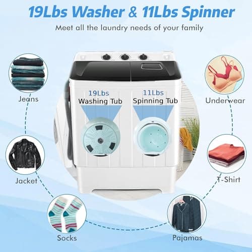 Nictemaw Portable 30Lbs Twin Tub Washing Machine Washer and Dryer Combo, Compact Laundry Machine with Drain Pump, Time Control, Semi-Automatic 19Lbs Washer and 11Lbs Spinner for Apartment Dorms RV — view 2