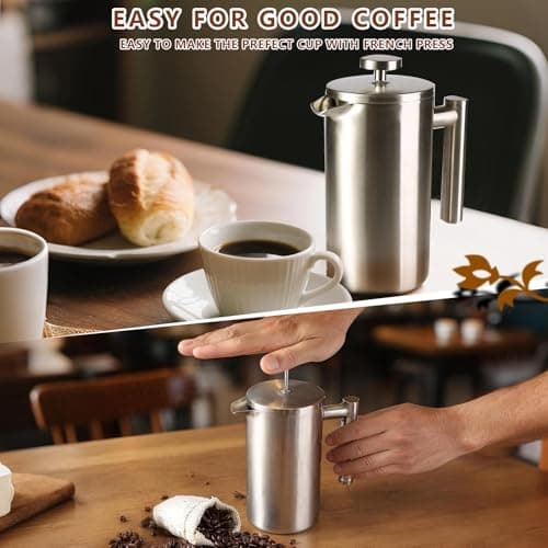 French Press 34 oz, Full Stainless Steel French Press Coffee Maker 4 Cups — view 2