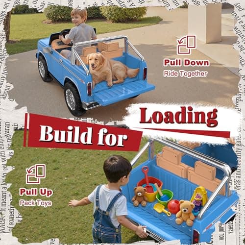 ANPABO Licensed Ford F-150 24V 2 Seater Ride on Car for Kids, 4x100W Motors for All-Terrain Electric Car with Parental Remote, Retro Style, 3-Speeds, Large Storage Box, Music Player, Aged 3-8, Blue — view 5