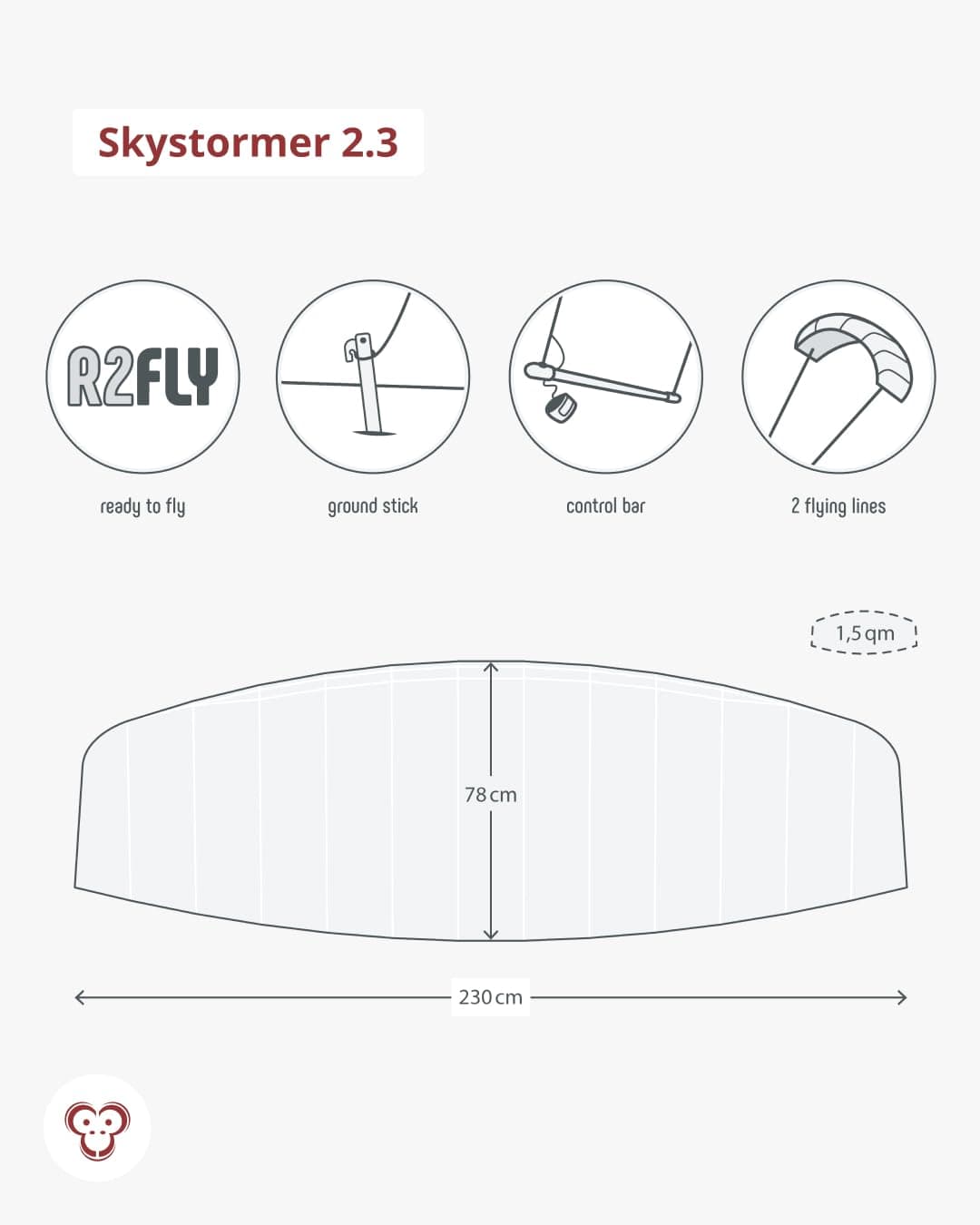 Skymonkey Skystormer Parafoil Cometa acrobática Ready 2 Fly - 180 cm / 230 cm Envergadura — view 7