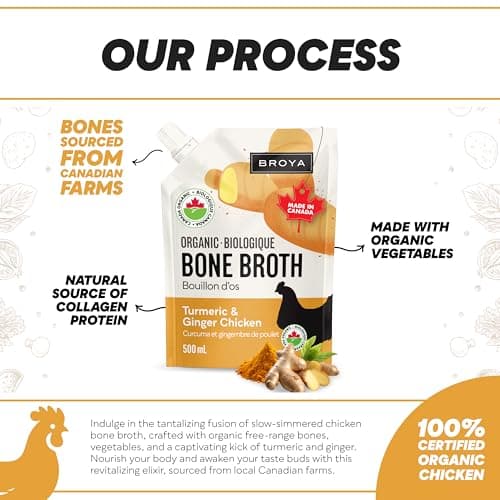 BROYA Turmeric & Ginger Chicken Bone Broth - Collagen Protein Rich and 100% Organic Chicken Broth - Keto and Paleo Friendly, Gluten-Free - Ready to Sip or Cook - 500 ml (Pack of 4) — view 4