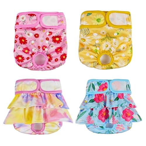 YOSEPATI 4 Pack Premium Reusable Washable Female Dog Diapers, Highly Absorbent Adjustable Doggie & Puppy Diapers for Large Small, Girl Dog Diapers for Period Heat, Incontinence & Training(M)