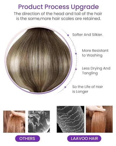 LaaVoo Tape in Hair Extensions Human Hair Tape in Extensions Remy 100g Ash Brown to Blonde Mix with Platinum Blonde 16 Inch 40pcs — view 2