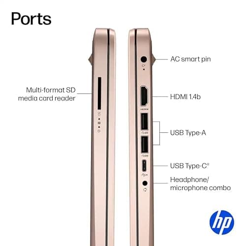 HP 14" Business Laptop, 1-Year Office 365 with Copilot AI, 16GB RAM 576GB Storage (64GB SSD+512GB SD Card), Dual-Core Intel Processor, Windows 11, Rose Gold — view 3