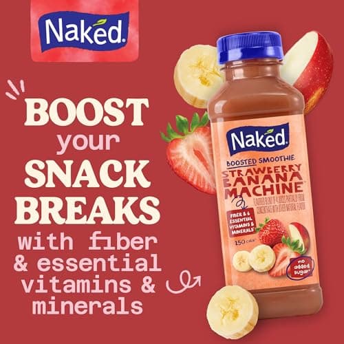 Naked Boosted Smoothie Strawberry Banana Machine, 15.2 fl oz Bottle - Real Fruit Juice Smoothie with Fiber, Excellent Source of Vitamin C and Vitamin E for Immune Support — view 2