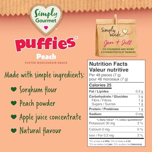 Simply Gourmet Puffies, Peach, 6 x 32g | 8 Months+ | No Cane Sugar, Gluten-Free | Made in Canada — view 2