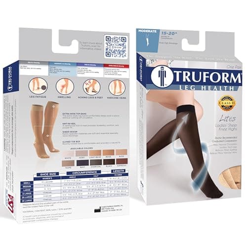 Truform Sheer Compression Stockings, 15-20 mmHg, Women's Knee High Length, 20 Denier, Lite-Beige, X-Large — view 2