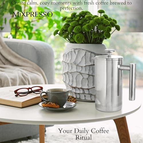 Mixpresso Stainless Steel French Press Coffee Maker 26 Oz 770 ml, Double Wall Insulated French Press Stainless Steel, Easy Clean Tea Brewer, Easy Press Durable Metal Coffee Press — view 7