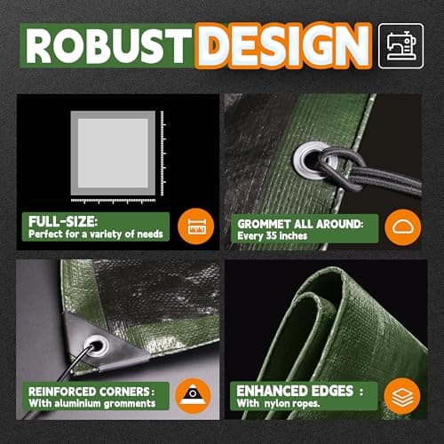 RAINDEWAY Small Tarps 3x3 Feet(2 Pack),Tarp Waterproof,Easy Tie Down,9Mil Thick Finished Size,Multipurpose Protective Cover with Metal Grommets and Reinforced Edges,Green/Black — view 3