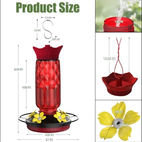 Hummingbird Feeders for Outdoors, Hanging Hummingbird Feeder with 5 Flower-Shaped Feeding Ports, 16 Oz Bird Feeder with Bee Proof & Built-in Ant Moat, Outdoor Garden Decor Gifts for Women Mom — view 4