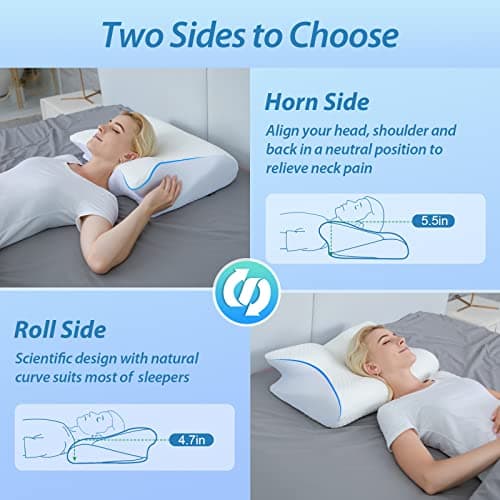 HOMCA Memory Foam Pillow, 2 in 1 Cervical Pillow for Neck Pain Relief, Ergonomic Neck Support Pillows for Side Back Stomach Sleepers with Breathable Pillowcase(White) — view 5