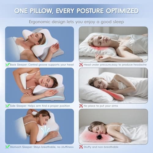 Missleep Cervical Neck Pillow,Memory Foam Pillows for Relieving Neck and Shoulder Pain, Neck Support Pillow for Side Sleepers, 2 Heights Ergonomic Pillow with Breathable Ice Silk Cover White — view 5