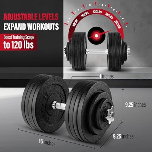 Yes4All 200 LB Adjustable Dumbbell Set, Cast Iron Weights for Home Gym with Bars, Plates, Collars, Hand Weights Dumbbells Set — view 2