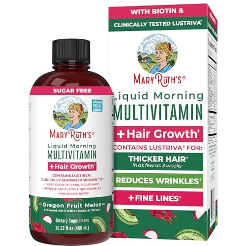 MARYRUTH'S Liquid Multivitamin + Hair Growth | Clinically Tested in Women for Thicker Hair & Facial Wrinkles | Biotin 10000mcg | Lustriva Hair Growth Supplements | Skin Care | Ages 18+ | 15.22 Fl Oz