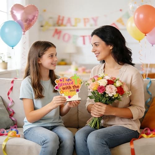 12 Set Religious Wooden Mother's Day Crafts for Kids DIY Color Your Own Mothers Day Cross Table Signs Coloring Christian Blessed Mom Gifts Home Tabletop to Paint Decor Birthday Classroom Activities — view 3