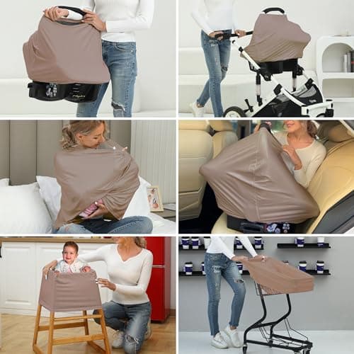 Breathable Car Seat Cover for Babies – Multi-Purpose Soft Rayon Nursing Cover for Breastfeeding, High Stretchy Infant Carseat Canopy, Stroller Cover (Smooth Rayon, Mocha Natural) — view 4