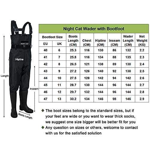 Night Cat Waterproof Fishing Waders: Hunting Chest Wader with Bootfoot Belt Breathable Lightweight Black Size Men 11 Women 12 — view 5