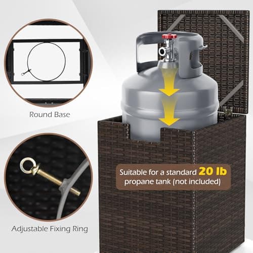 Tangkula Wicker Propane Tank Cover Table, 20 LB Gas Tank Holder Storage Box with Flip Lid & Adjustable Foot Pads, 16" Outdoor Rattan Hideaway Table for Gas Fire Pit, Grill, Griddle & Stove (Brown) — view 4