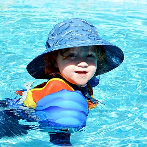 Jan & Jul Beach Toddler Boys Girls Bucket Sun-Hats with Strap, Adjustable (L: 2-5T, Shark) — view 3