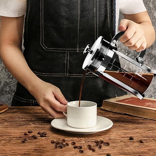 YMMIND French Press Coffee Maker 304 Stainless Steel Coffee Press,with 4 Filters System, Heat Resistant Thickness Borosilicate French Press Glass, BPA-Free Brewed Tea Pot Coffee Plunger(Copper 12oz) — view 5