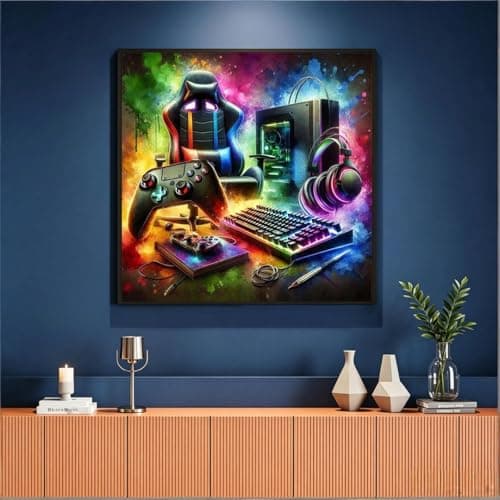OJTOYART Video Game Diamond Art Kits for Adults,DIY Gaming Equipment Diamond Painting Kits for Beginner,5D Full Round Drill Diamond Gem Painting Kits for Home Wall Decor 13.79 x 13.79Inch