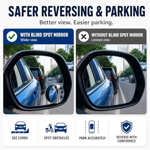 PyraLume Frameless Car Blind Spot Mirror 2 Pack - Premium Convex HD Glass Round Side Blind Spot Mirrors with Wide Angle View, Eliminate Blind Zones & Parking Assistance for Safe Driving — view 2