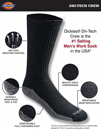 Dickies Men's Dri-Tech Original Moisture Control Crew Socks, Available in M-XXL (6, 12, 18 Pairs), Black (6 Pairs), X-Large — view 3