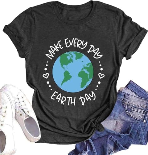 CONTEKK Womens Make Every Day Earth Day T Shirt Earth Day Graphic Tee Save The Planet Environmental Shirt Grey