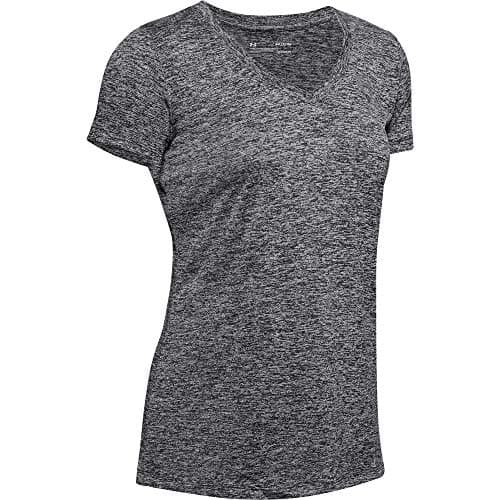 UNDER ARMOUR Women's Tech V-Neck Twist Short-Sleeve T-Shirt, Black (001)/Metallic Silver, Medium