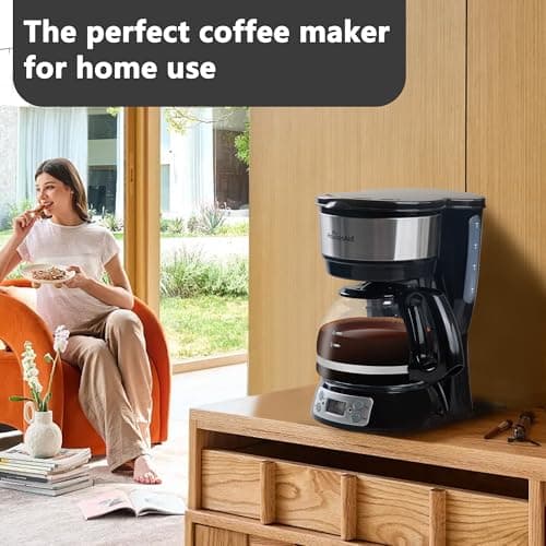 HousesAid 5-Cup Programmable Drip Coffee Maker with Digital Timer, Glass Carafe,24-Hour Auto Brew,2-Hour Auto Shut-Off, Pause & Pour, Removable Filter Basket,Compact Coffee Machine for Home & Office — view 7