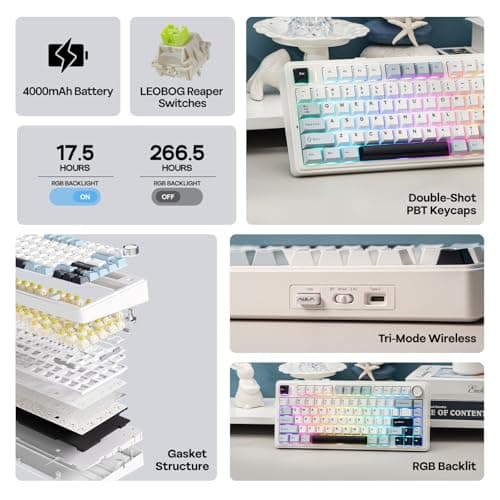 EPOMAKER x Aula F75 Gasket Mechanical Keyboard, 75% Wireless Hot Swappable Gaming Keyboard with Five-Layer Padding&Knob, BT/2.4GHz/USB-C, RGB (Light Blue, LEOBOG Reaper Switch) — view 2