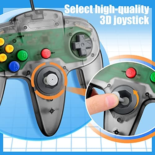 2 Pack FISUPER USB N64 Controller, Wired USB Gamepad Joystick for Windows PC MAC Raspberry PI (2X Clear Black) — view 3