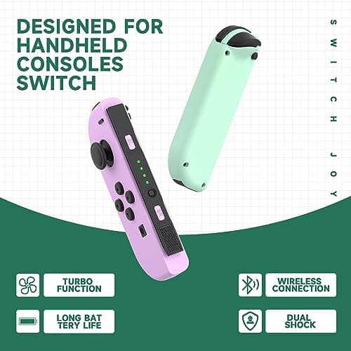 FZPYZO Switch Controller for Nintendo Switch, Replacement Switch Controllers Left and Right Wireless Switch JoyPad Controller Support Vibration/Screenshot/Wake Up. [nintendo_switch] (Purple Green) — view 3